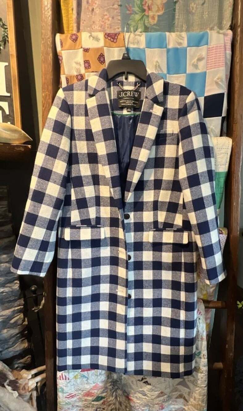 J.Crew Alfie Topcoat in Navy and White Buffalo Check Italian Wool Coat, Size 4 W